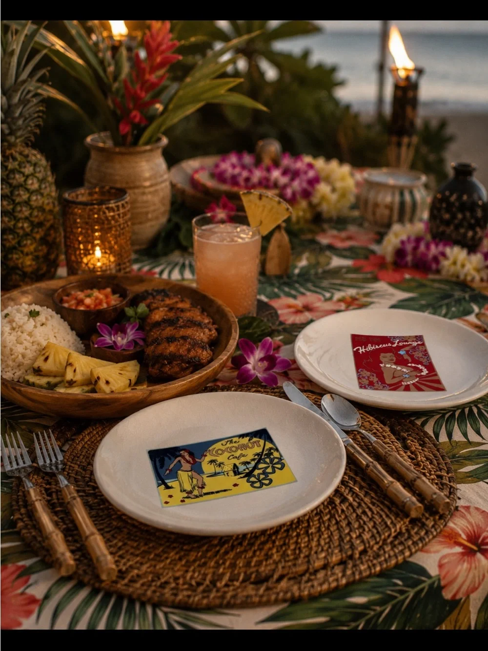 Pottery Barn Vintage Aloha Girls  appetizer/dessert plates Set of 2